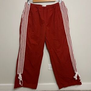 Red Athletic Pants with White Stripes Elevated Track Pants 2000s Athletic Y2K